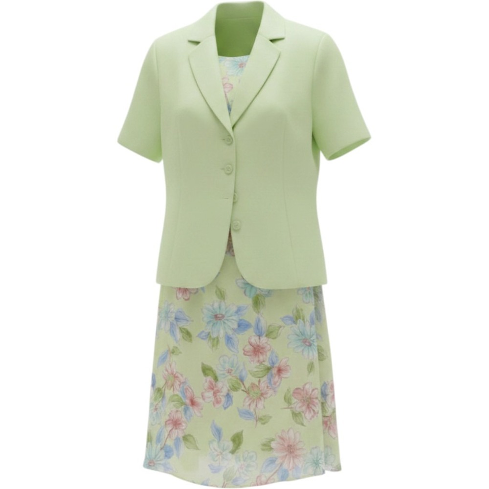 Miss Dorby Lime Green Floral Skirt Suit Set Blazer Short Sleeve 10 2162239